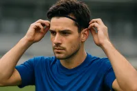 男子サッカーで細いヘアバンドの付け方は？