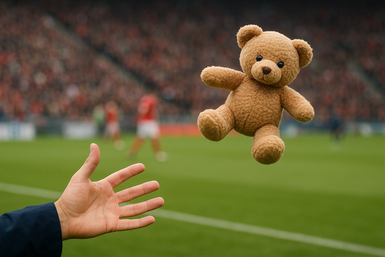 サッカーでぬいぐるみ投げる理由は？