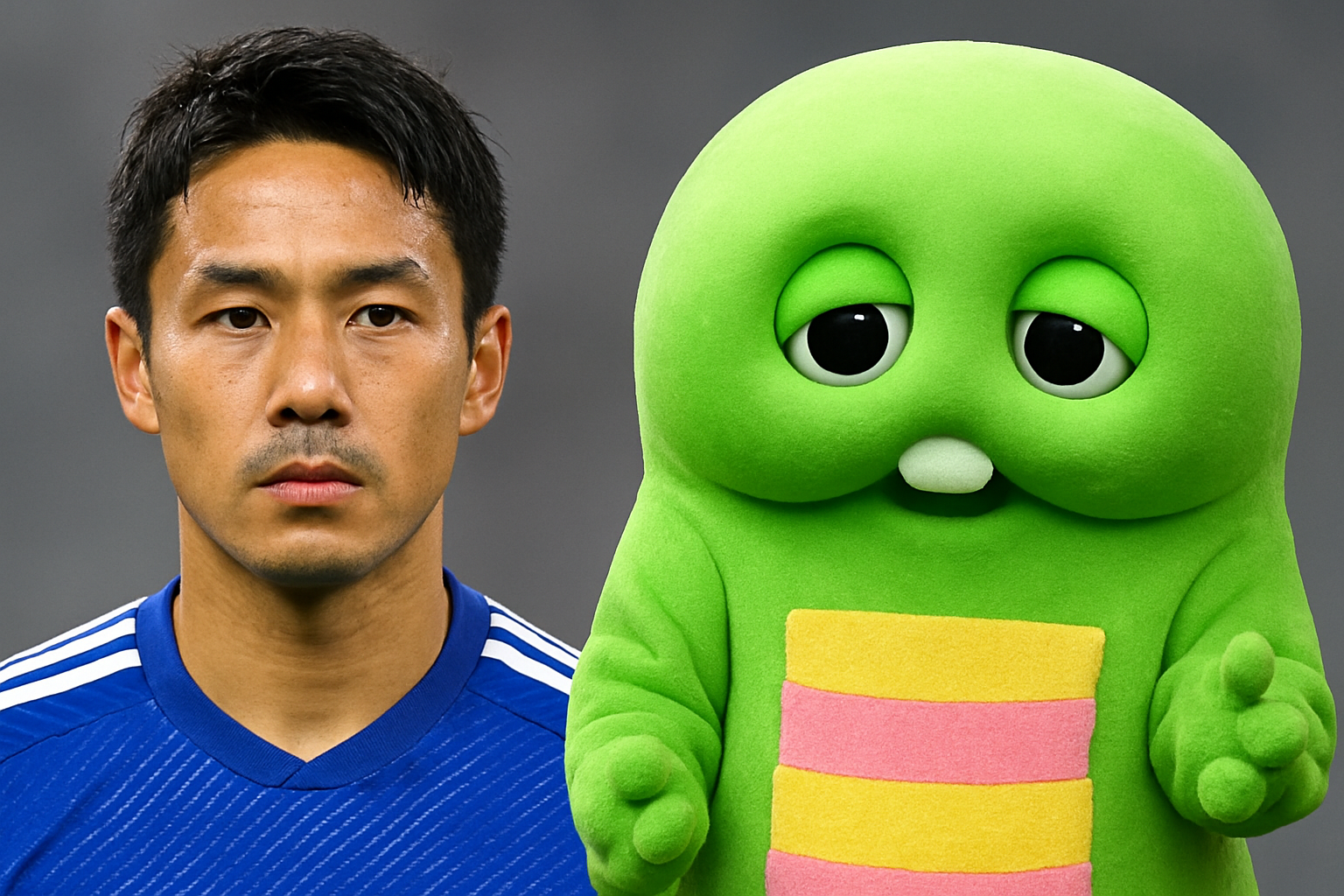 遠藤選手とガチャピンは公認のそっくりさん!
