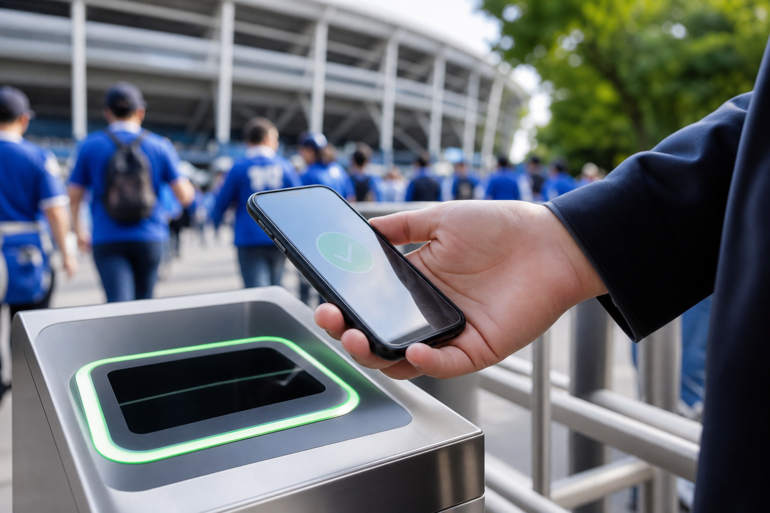 スマホの画面をかざすだけでスタジアムに入場できる便利な仕組みです！