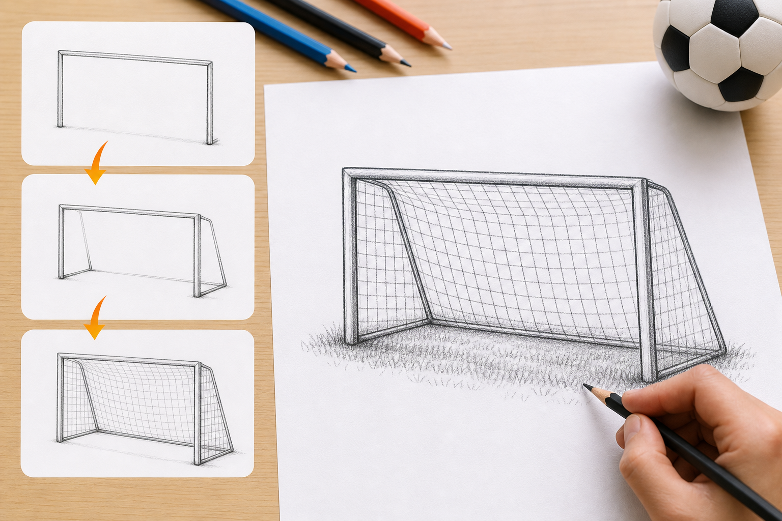 ステップ別!サッカーゴールを描く手順3選