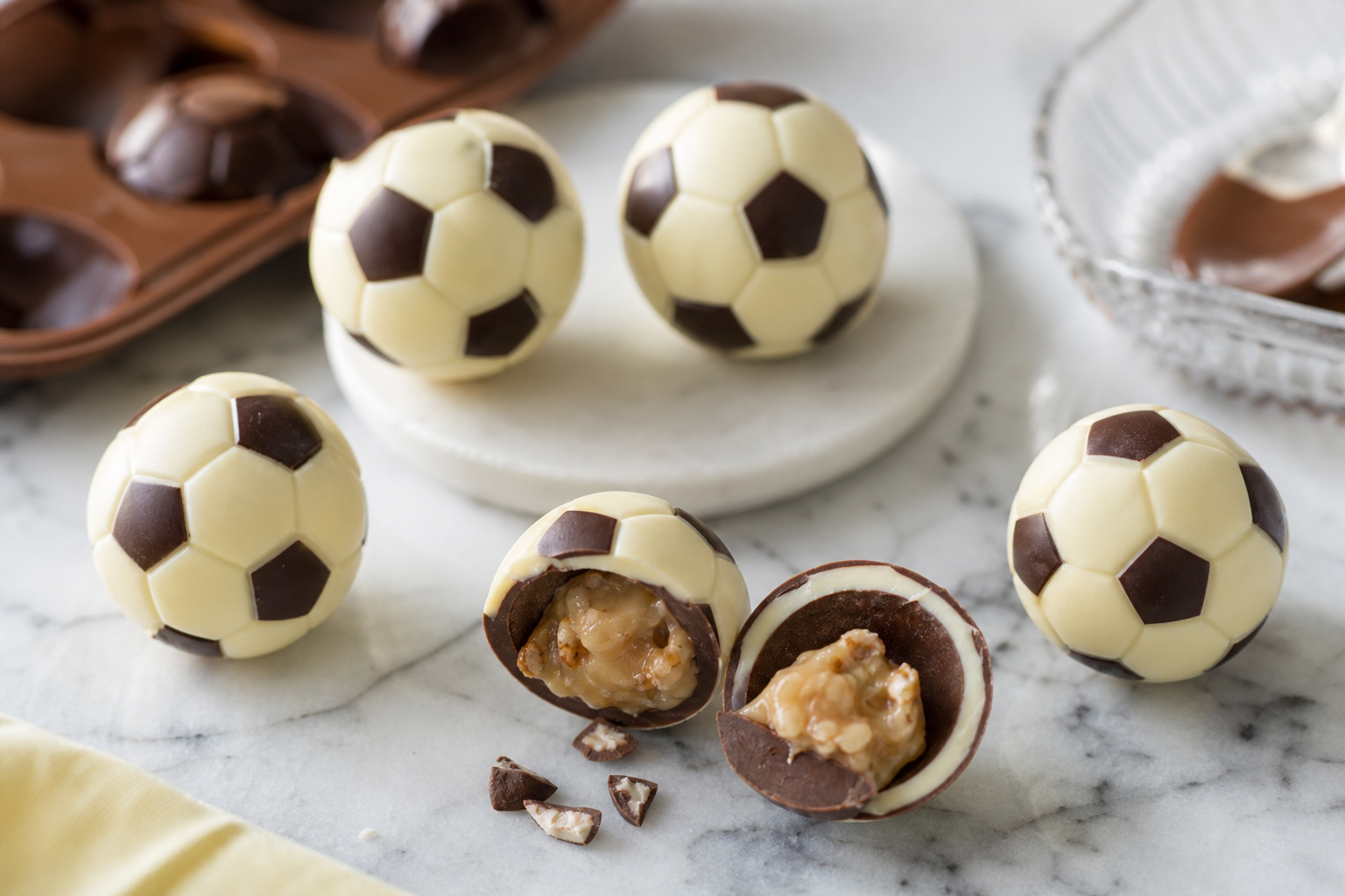 サッカーボール型のチョコはモールドで簡単に作れます！
